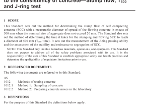 AS 1012.3.5 pdf download – Methods of testing concrete Method 3.5: Determination of properties related to the consistency of concrete—Slump flow, T 500 and J-ring test