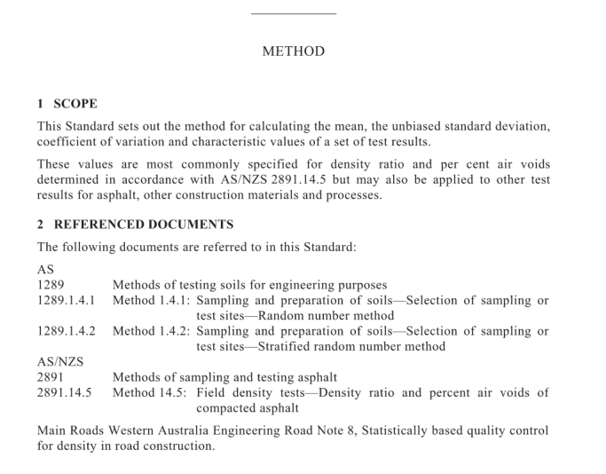 AS 2891.14.15 pdf download – Methods of sampling and testing asphaltMethod 14.15: Mean, standard deviation coefficient of variation and characteristic values