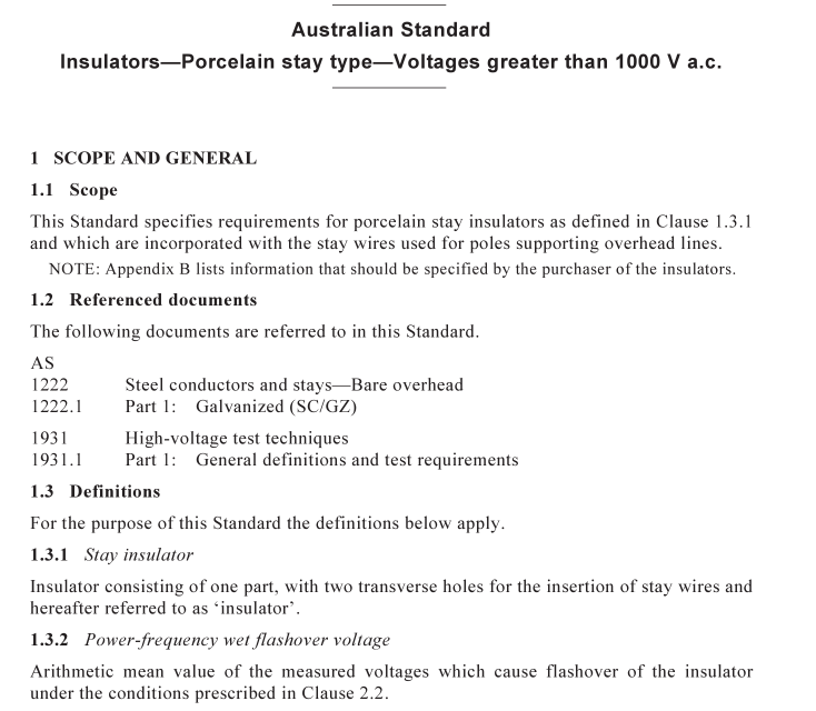 AS 3609 pdf download – Insulators—Porcelain stay type— Voltages greater than 1000 V a.c.