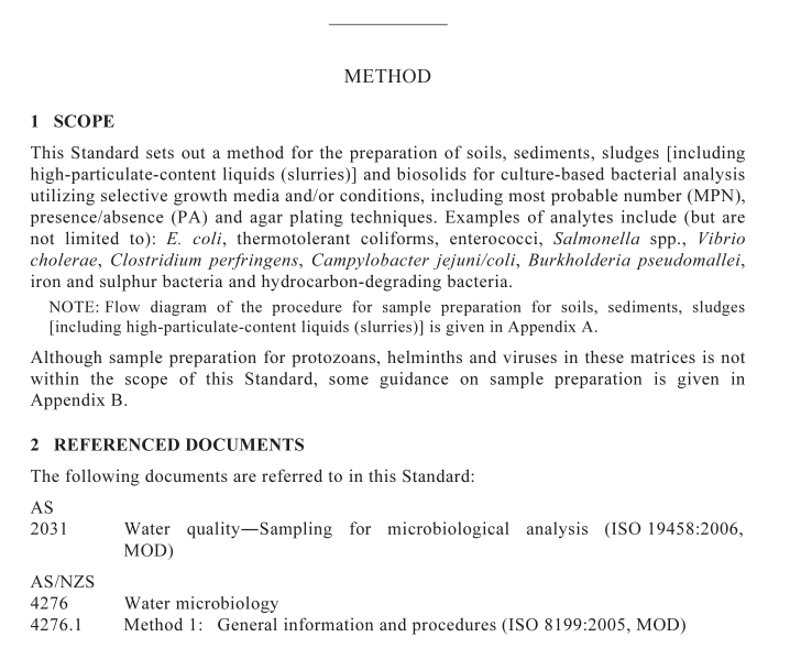 AS 4276.23 pdf download – Water microbiology Method 23: Soils, sediments, sludges, slurries and bio-solids—Procedures for sample preparation