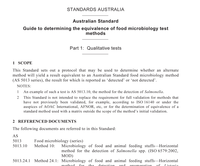 AS 4659.1 pdf download – Guide to determining the equivalence of food microbiology test methods Part 1: Qualitative tests