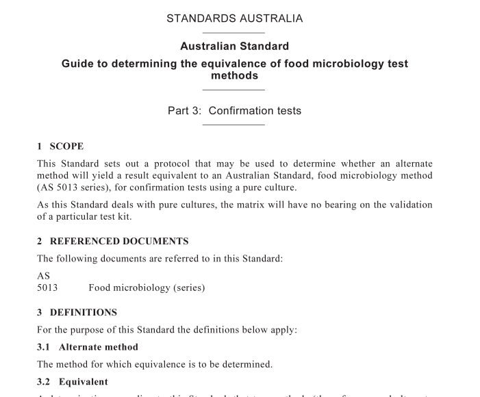 AS 4659.3 pdf download – Guide to determining the equivalence of food microbiology test methods Part 3: Confirmation tests