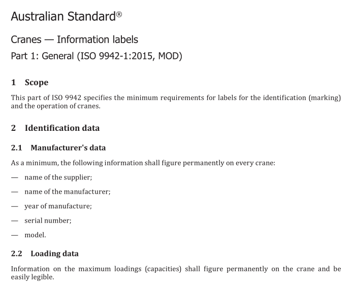 AS 5235.1 pdf download – Cranes — Information labels Part 1: General (ISO 9942-1:2015, MOD)