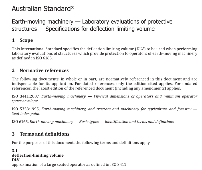 AS ISO 3164 pdf download – Earth-moving machinery — Laboratory evaluations of protective structures — Specifications for deflection-limiting volume