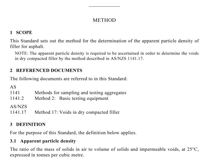 AS NZS 1141.7 pdf download – Methods for sampling and testing aggregates Method 7: Apparent particle density of filler