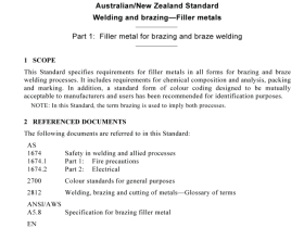 AS NZS 1167.1 pdf download – Welding and brazing—Filler metals Part 1: Filler metal for brazing and braze welding