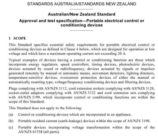 AS NZS 3197 pdf download – Approval and test specification—Portable electrical control or conditioning devices
