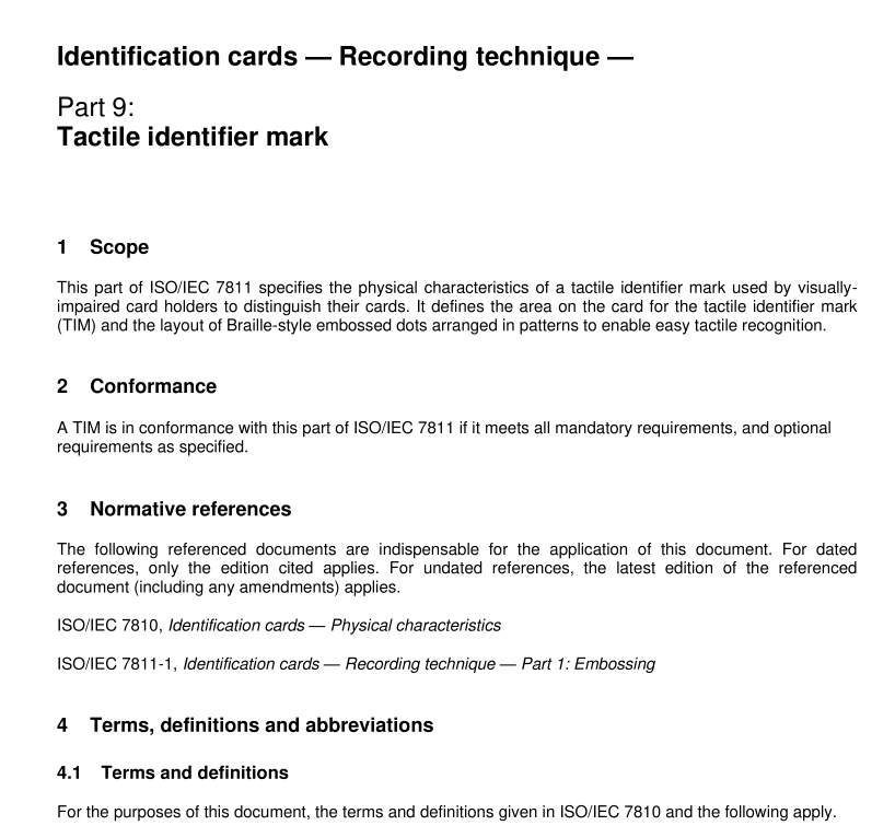 BS ISO-IEC 7811-9 pdf – Identification cards — Recording technique — Part 9: Tactile identifier mark