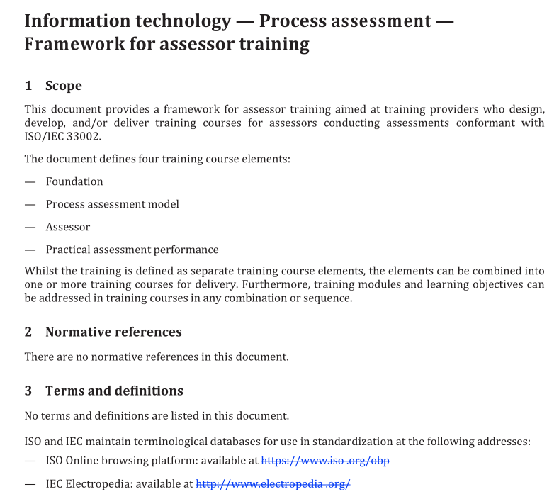 ISO IEC TR 33017 pdf – Information technology — Process assessment — Framework for assessor training
